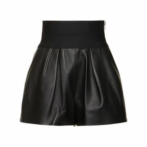 Alexander Wang Black Lambskin Leather Shorts Logo Waistband Side Zip Size 6